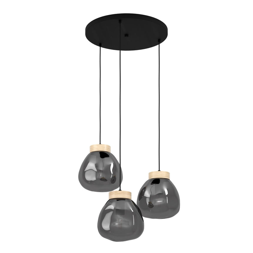 EGLO Magacela Lámpara de techo colgante aceromadera vidrio vaporizado negro gris 390319
