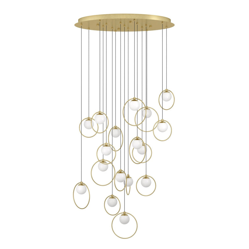 EGLO Portocolom Lámpara de techo colgante LED regulable acero vidrio opalino mate latóndorado blanco 390346