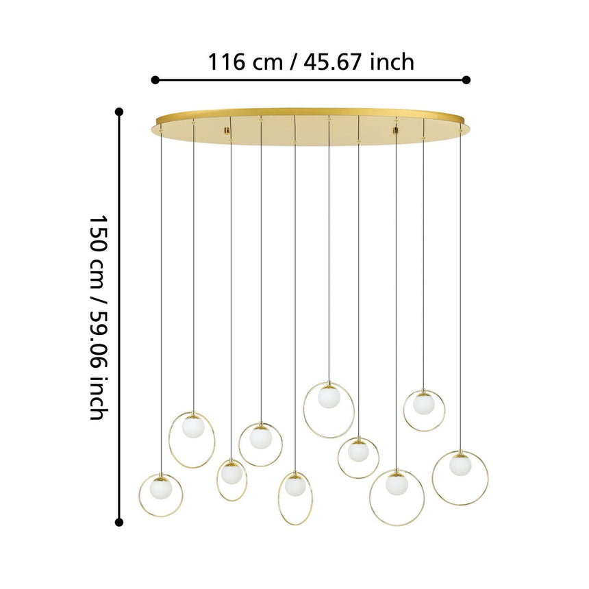 EGLO Portocolom Lámpara de techo colgante LED regulable acero vidrio opalino mate latóndorado blanco 390347