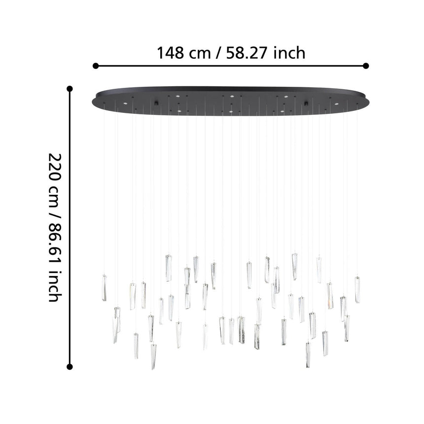 EGLO Sardenara Lámpara de techo colgante LED regulable acero vidrio con burbujas de aire negro claro 390349