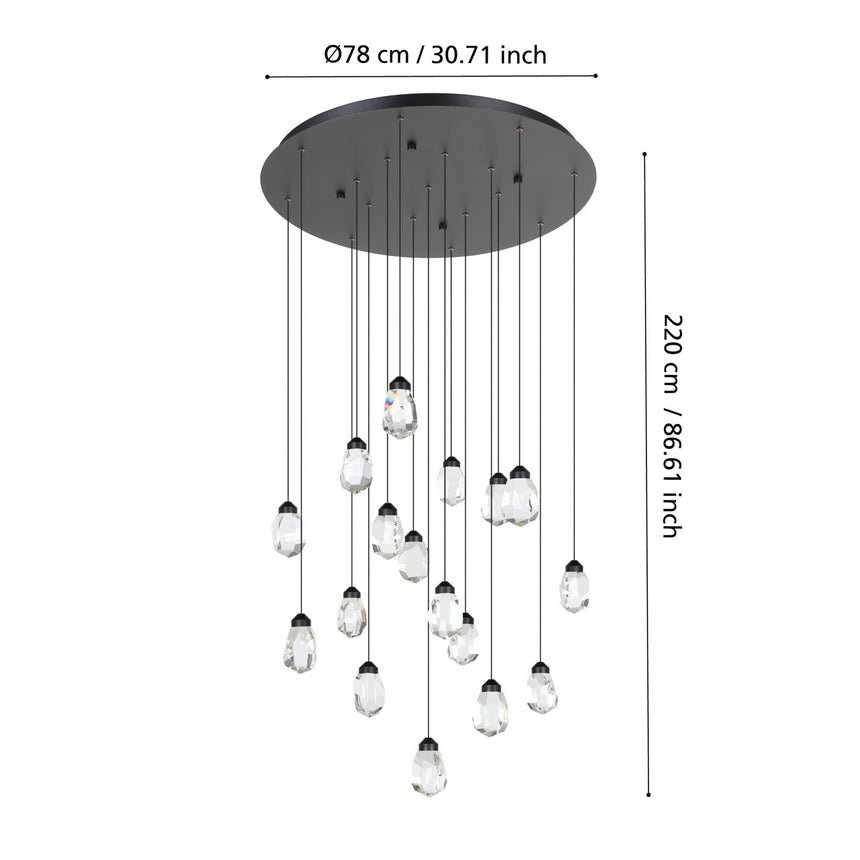 EGLO Sindicat Lámpara de techo colgante LED regulable acero cristal negro claro 390413