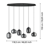 EGLO Larva Lámpara de techo colgante LED portátil regulable acero vidrio vaporizado negro negro transparente 390415