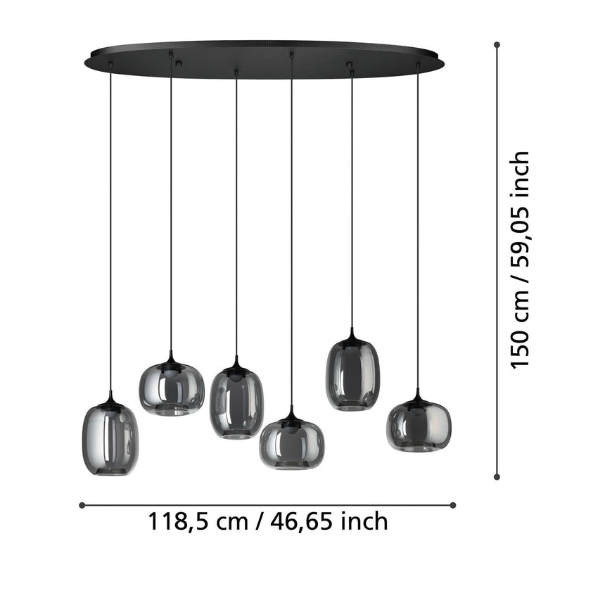 EGLO Larva Lámpara de techo colgante LED portátil regulable acero vidrio vaporizado negro negro transparente 390415