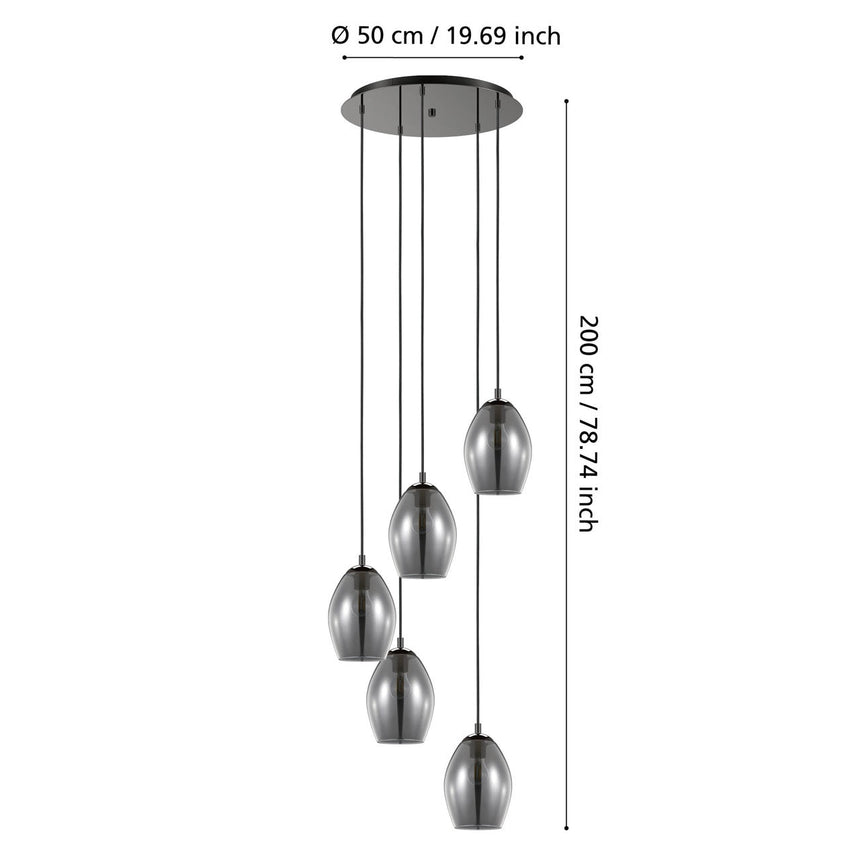 EGLO Estanys Lámpara de techo colgante acero vidrio vaporizado nickel-negro negro transparente 39567
