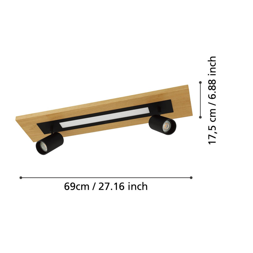 EGLO Torrestralle Plafón LED 2 luces maderaacero plástico cafénegro blanco 39748