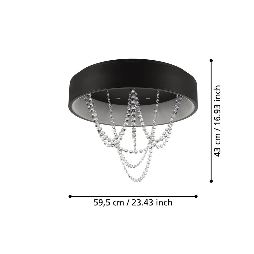 EGLO Berlona Plafón LED regulable 2 luces acero cristal negro claro 39762