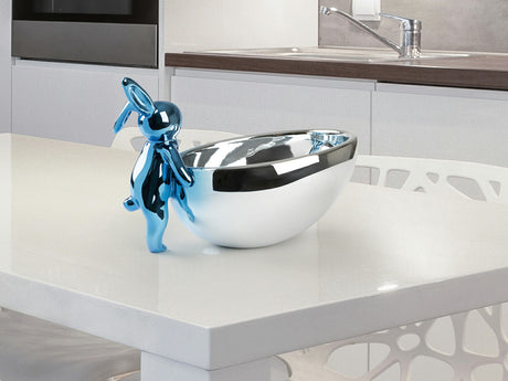 Figura decorativa Schuller Cuenco Rabbit azul y plata 19cm 398169
