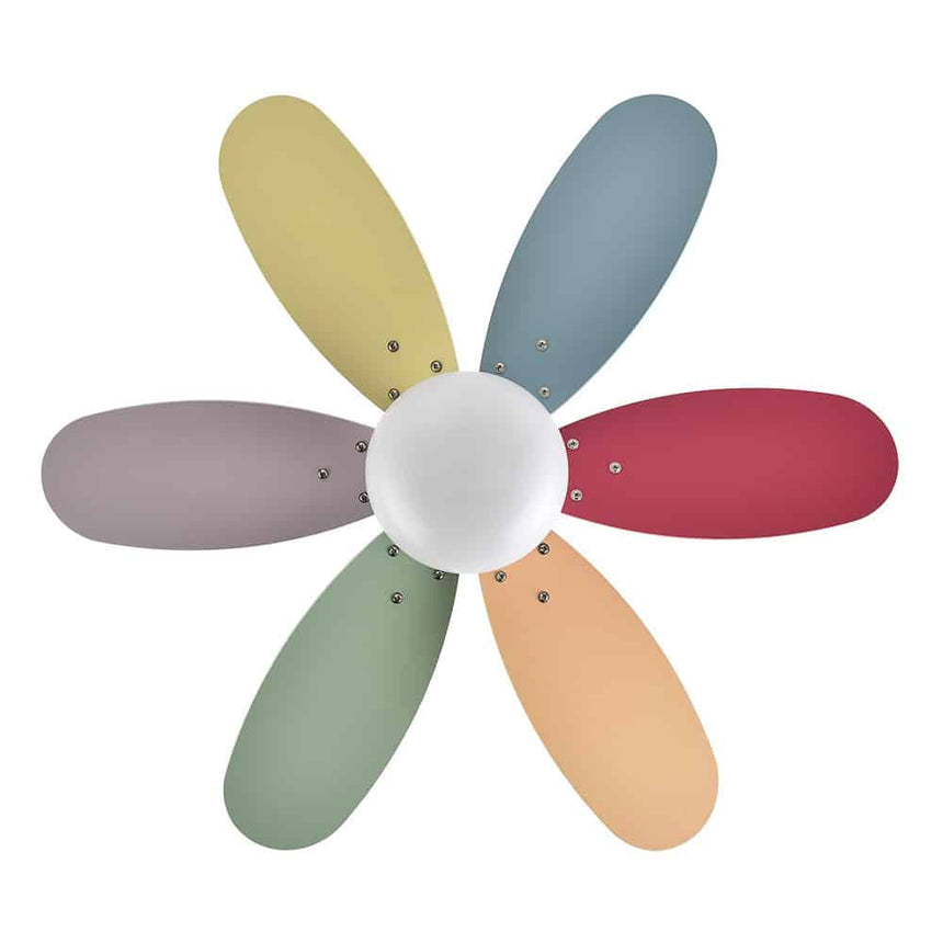 Fabrilamp Alves Dc Fan 2xe27 White 6 Blades Rev. Pastel/Intense 41x85d W/ Remote And Timer 175791637