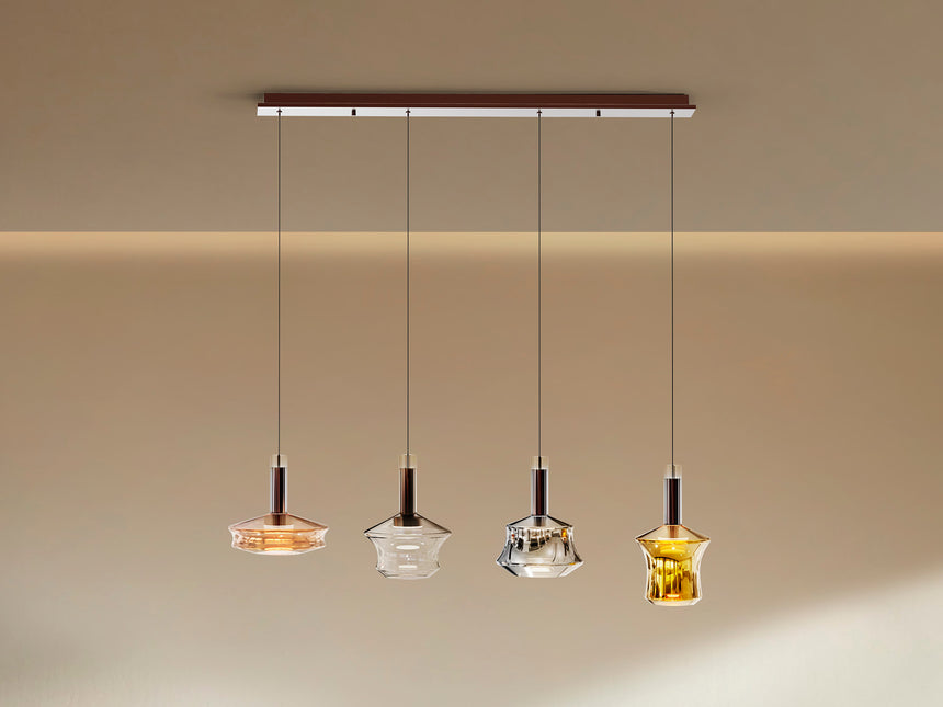 Lámpara de techo colgante Schuller Scarlett 4 luces bronce oscuro y varios colores 3000K 403269