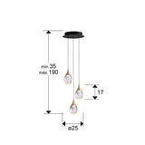 Lámpara de techo colgante Schuller Corina 3 luces negro y cobre 3000K dimensiones