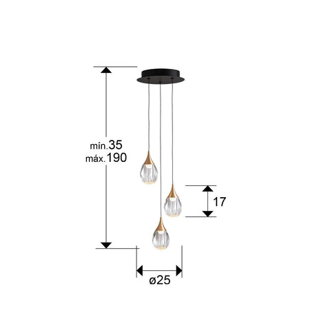 Lámpara de techo colgante Schuller Corina 3 luces negro y cobre 3000K dimensiones