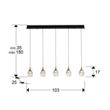 Lámpara de techo colgante Schuller Corina 5 luces negro y cobre 3000K dimensiones