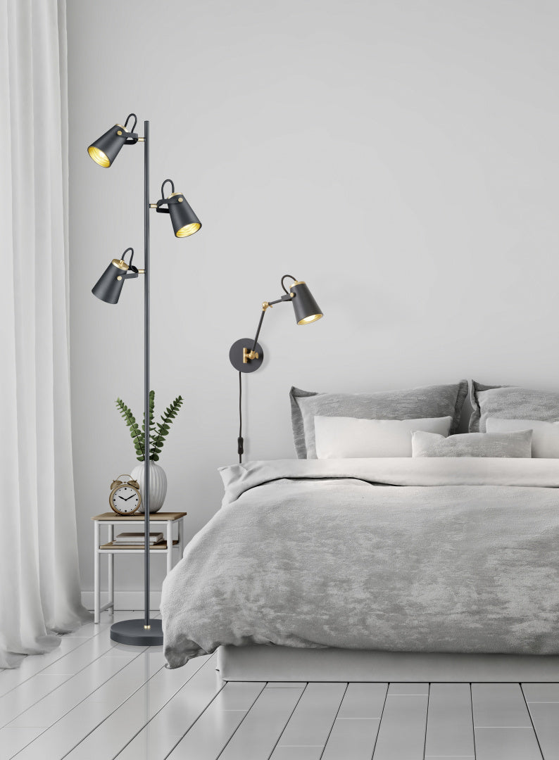 Lámpara de pie Trio Edward 3 luces negro mate 160cm 408800332 - vista 2