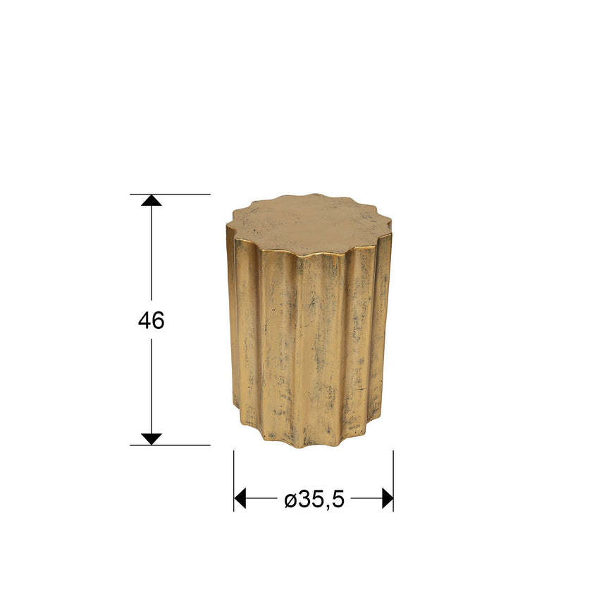 Mesa auxiliar Schuller Estriada oro 46cm dimensiones