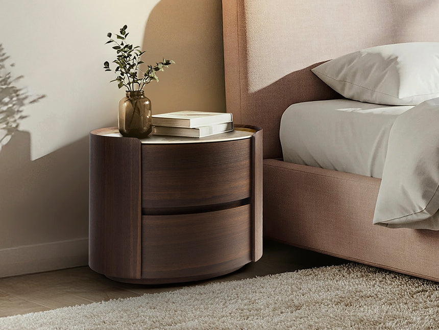 Mesita de noche Schuller Enoc roble y mármol veteado con cajones 60x48cm 411639