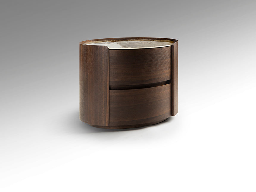 Mesita de noche Schuller Enoc roble y mármol veteado con cajones 60x48cm 411639