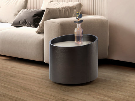 Mesita de noche Schuller Iza negro y mármol veteado con cajones 42cm 411882