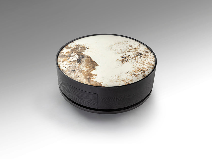 Mesa de centro Schuller Iza negro y mármol veteado giratoria con cajones 33cm 411905