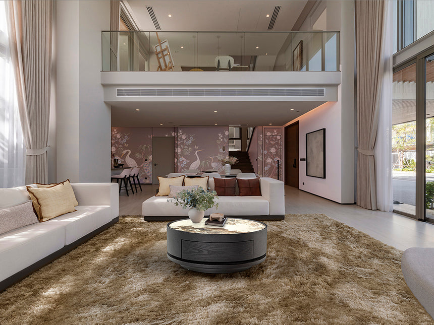 Mesa de centro Schuller Iza negro y mármol veteado giratoria con cajones 33cm 411905