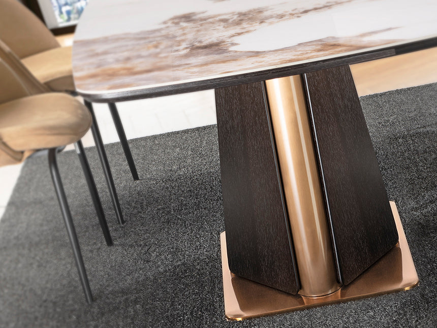 Mesa de comedor Schuller Luca roble y mármol veteado acero 200x76cm 412094