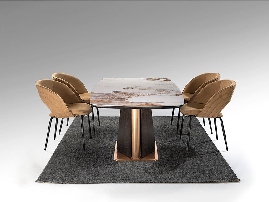 Mesa de comedor Schuller Luca roble y mármol veteado acero 200x76cm 412094