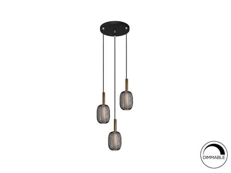 Lámpara de techo colgante Schuller Micrón 3 luces oro y negro 3000K Ø36cm ambiente