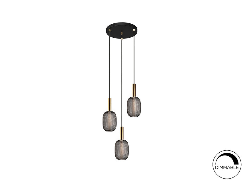 Lámpara de techo colgante Schuller Micrón 3 luces oro y negro 3000K Ø36cm ambiente