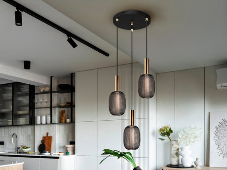 Lámpara de techo colgante Schuller Micrón 3 luces oro y negro 3000K Ø36cm 413657