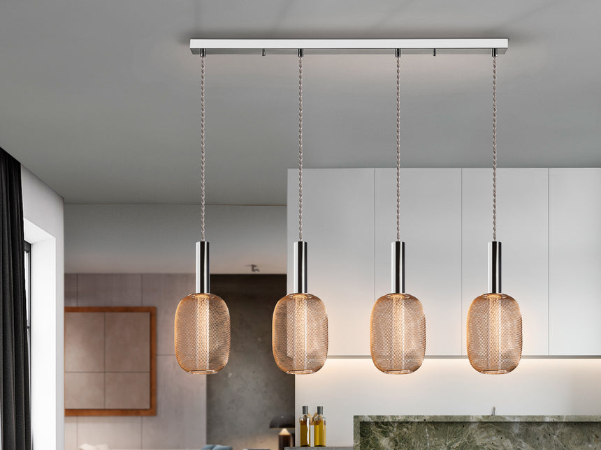 Lámpara de techo colgante Schuller Micrón 4 luces cromo y oro 3000K 413756