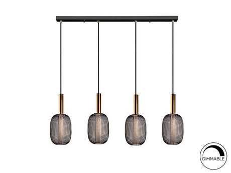 Lámpara de techo colgante Schuller Micrón 4 luces oro y negro 3000K ambiente