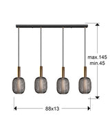 Lámpara de techo colgante Schuller Micrón 4 luces oro y negro 3000K dimensiones