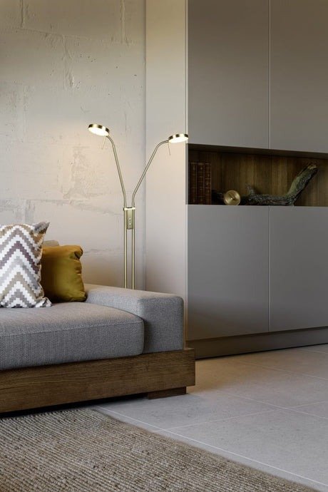 Lámpara de pie Trio Monza LED latón mate 160cm 423310208