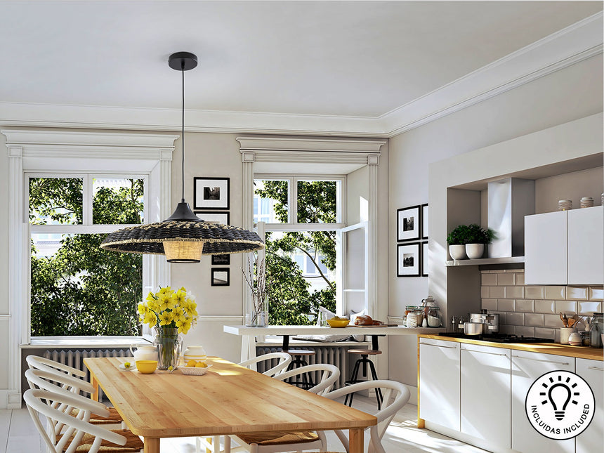 Lámpara de techo colgante Schuller Fiji negro y natural Ø60cm vista 2