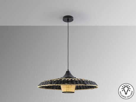 Lámpara de techo colgante Schuller Fiji negro y natural Ø60cm vista 3