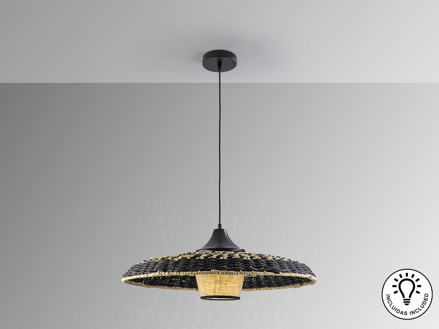Lámpara de techo colgante Schuller Fiji negro y natural Ø60cm vista 3