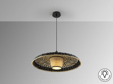 Lámpara de techo colgante Schuller Fiji negro y natural Ø60cm vista 4