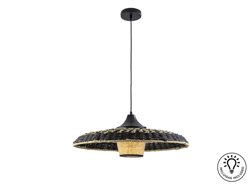 Lámpara de techo colgante Schuller Fiji negro y natural Ø60cm ambiente