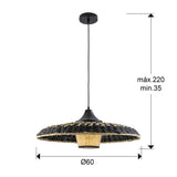 Lámpara de techo colgante Schuller Fiji negro y natural Ø60cm dimensiones