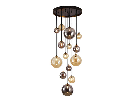 Lámpara de techo colgante bolas Schuller Dark grande 14 luces negro y latón 439015G ambiente