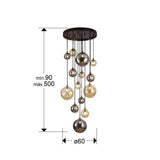 Lámpara de techo colgante bolas Schuller Dark grande 14 luces negro y latón 439015G dimensiones