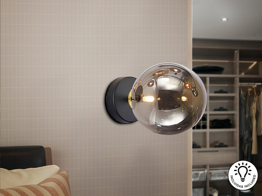 Lámpara aplique de pared bolas Schuller Dark 1 luz negro y latón