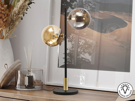 Lámpara de sobremesa bolas Schuller Dark 2 luces negro y latón 42cm