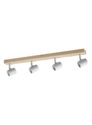 Regleta de focos MDC Etnia E27 4 luces blanco mate y madera natural IP20 450048101