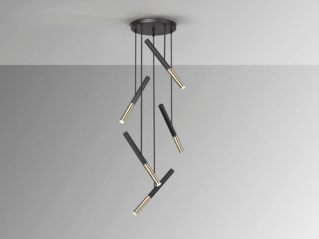 Lámpara de techo colgante Schuller Edna 5 luces negro y oro brillo 3000K regulable 451052D