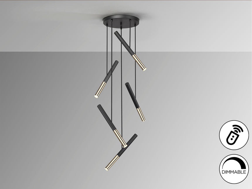 Lámpara de techo colgante Schuller Edna 5 luces negro y