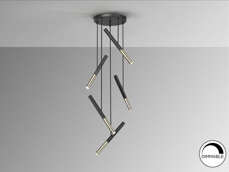 Lámpara de techo colgante Schuller Edna 5 luces negro y oro brillo 3000K Ø43cm vista 3
