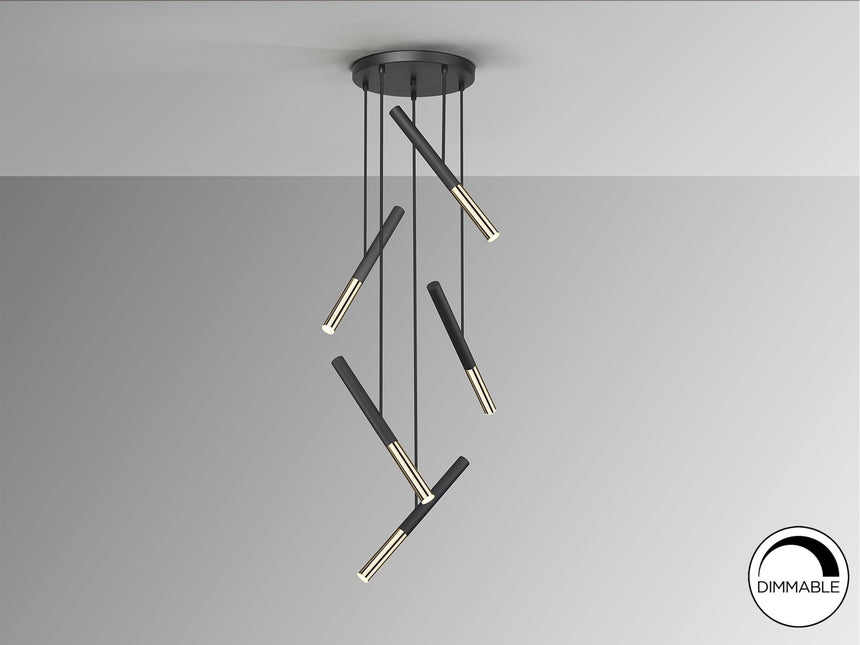 Lámpara de techo colgante Schuller Edna 5 luces negro y oro brillo 3000K Ø43cm vista 3
