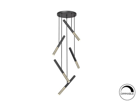 Lámpara de techo colgante Schuller Edna 5 luces negro y oro brillo 3000K Ø43cm ambiente