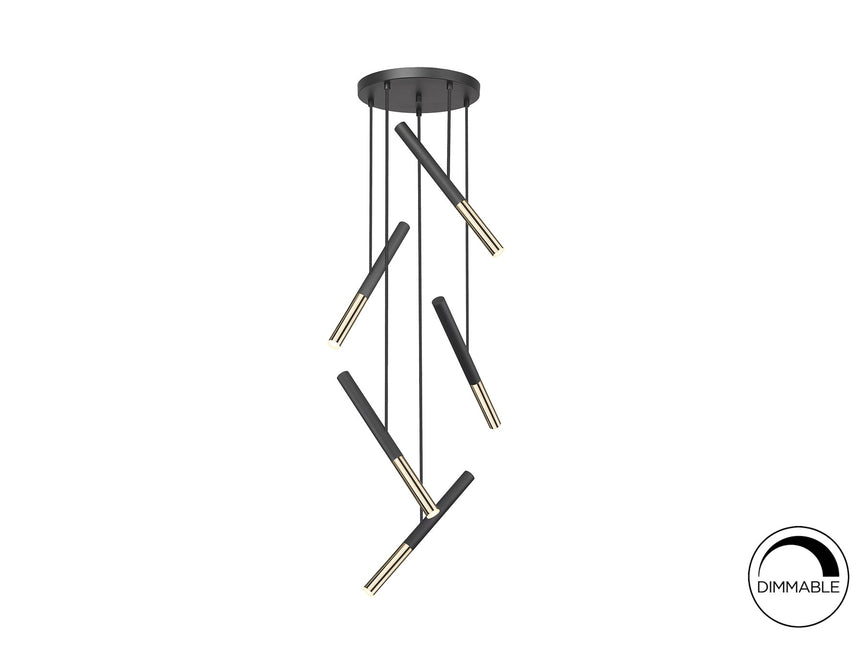 Lámpara de techo colgante Schuller Edna 5 luces negro y oro brillo 3000K Ø43cm ambiente