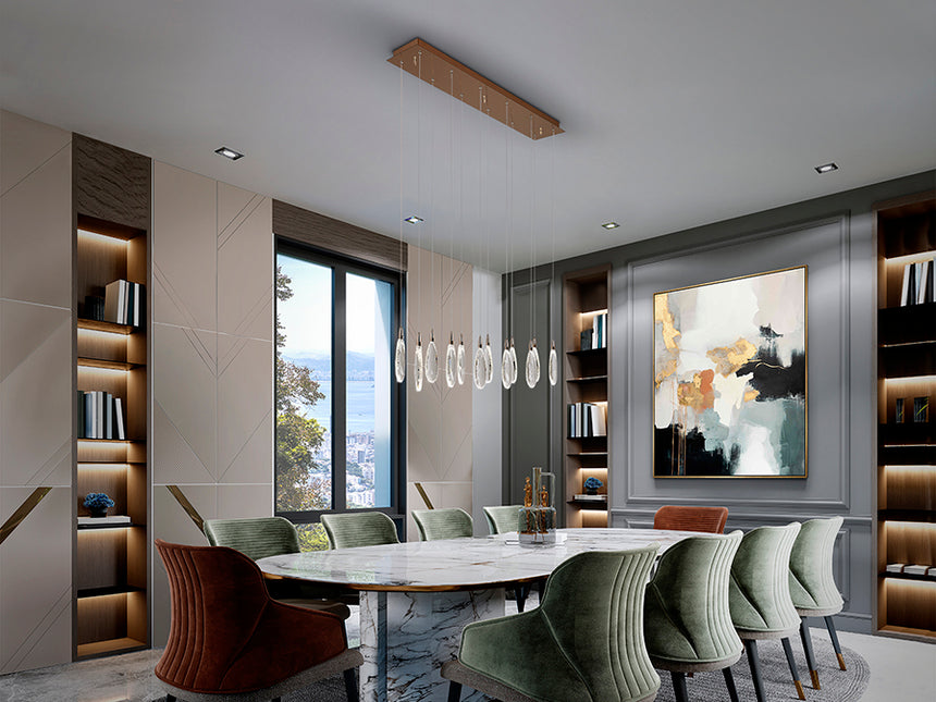 Lámpara de techo colgante Schuller Lágrimas 12 luces oro rosa acero CCT con mando 452311